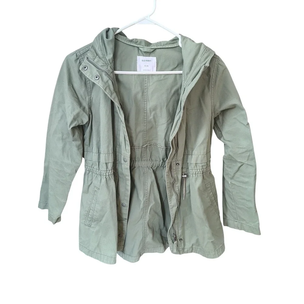 Girls Old Navy Khaki Army Hooded Jacket‎ Sz XL (14)